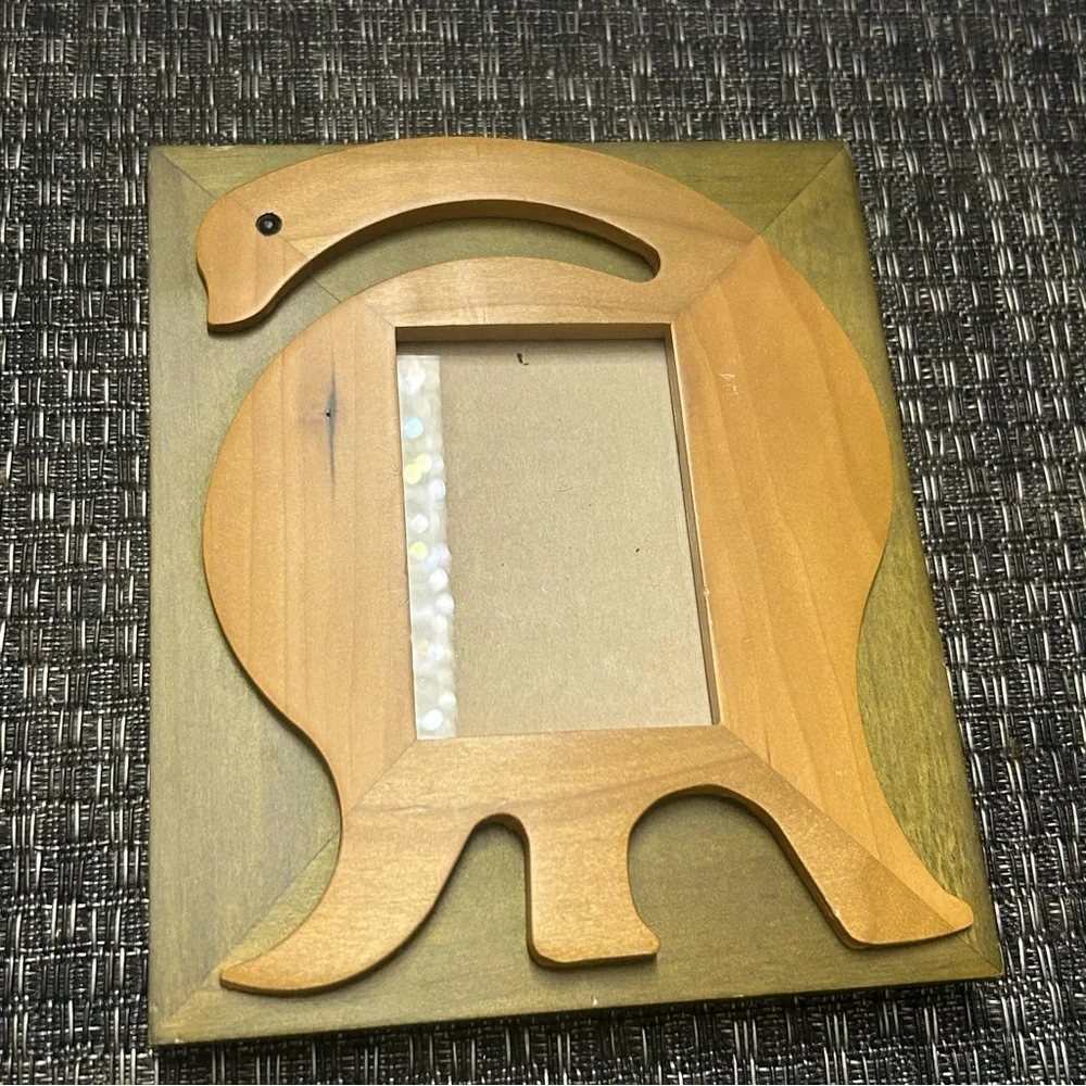 Vintage Picture Frame Wooden Dinosaur 1997 Made in Thailand by HB Group MCM